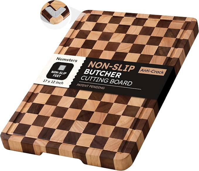 Cutting Boards for Kitchen Checkered Cutting Board 17in Acacia Wood Charcuterie Board Serving Heavy Duty Non Toxic Slip Over Sink Butcher Block Meat Best Kitchen Essential Gift