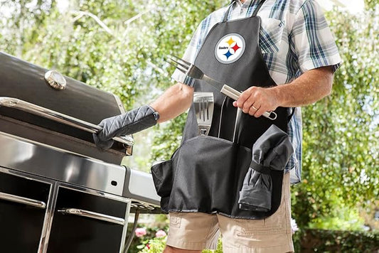 Picnic TIME BBQ Apron Tote Pro Grill Set, (Black with Gray Accents)