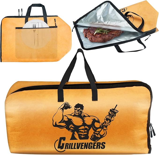 CINNIE&JHIN BBQ Blanket for Resting Meat, Smoking Meat Resting Bag, Reusable Meat Resting Blanket Suitable for Brisket, Steaks, Pork, Turkey, Perfect Grilling Gifts for Men(21in Khaki)