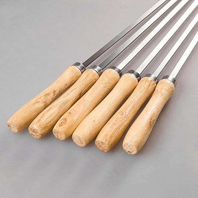 IMEEA 16.5 Inch Flat Stainless Steel BBQ Skewers (12.5 Inch Cooking Area) Kebab Barbecue Skewers for Home Grilling & Kabob, Set of 6