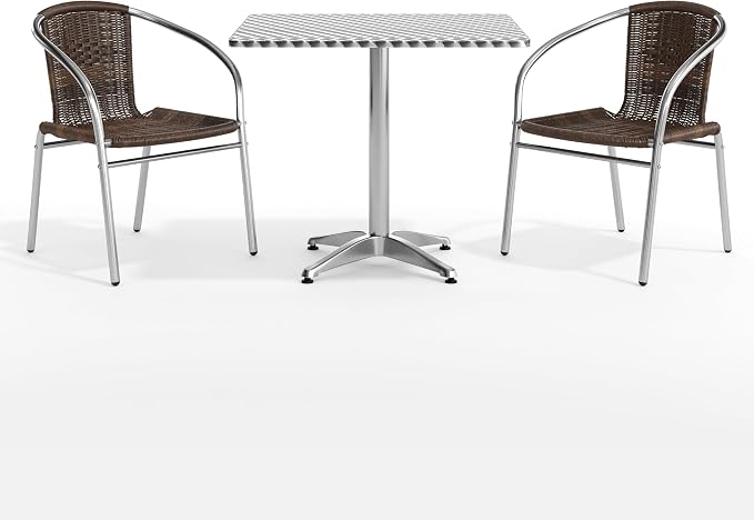 Flash Furniture Lila 31.5'' Square Aluminum Indoor-Outdoor Table Set with 2 Dark Brown Rattan Chairs | Aluminum Tabletop, Indoor/Outdoor