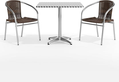 Flash Furniture Lila 31.5'' Square Aluminum Indoor-Outdoor Table Set with 2 Dark Brown Rattan Chairs | Aluminum Tabletop, Indoor/Outdoor