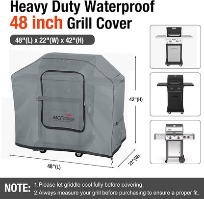 Exclusive Foldable 48 inch Grill Cover, 600D Heavy Duty Waterproof Outdoor BBQ Cover for 2-3 Burners Grill Weber Nexgrill CharBroil, Gray