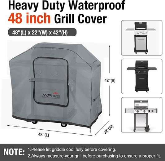 Exclusive Foldable 48 inch Grill Cover, 600D Heavy Duty Waterproof Outdoor BBQ Cover for 2-3 Burners Grill Weber Nexgrill CharBroil, Gray