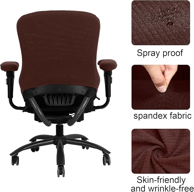 Tallew 4 Pcs Office Chair Covers Stretchable Armrest Seat,XL,Dark Brown | Universal Fit Office Desk Chairs, Protective Seat Backrest Slipcovers, Stretchable Prevent Wear, Easy Install for Rotating