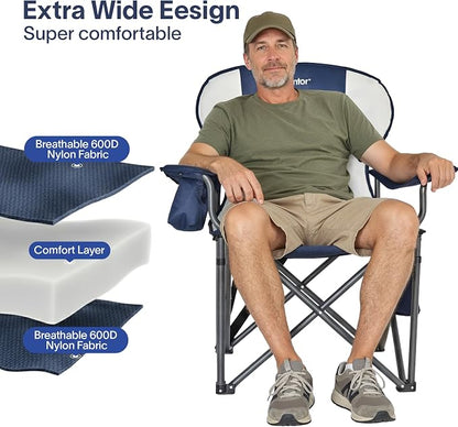 Alvantor Heavy Duty Folding Camping Chair, 500 LBS Oversized Outdoor Chair with Padded 600D Nylon Seat, Insulated Cooler Pocket, Portable for Hiking, Sports, Backyard