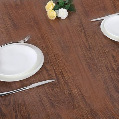 LUSHVIDA Round Waterproof Table Cover Elastic Vinyl Fitted Tablecloth Elastic Edged Plastic Table Cloth (Oak, Best for Up to 36"-44" Round)