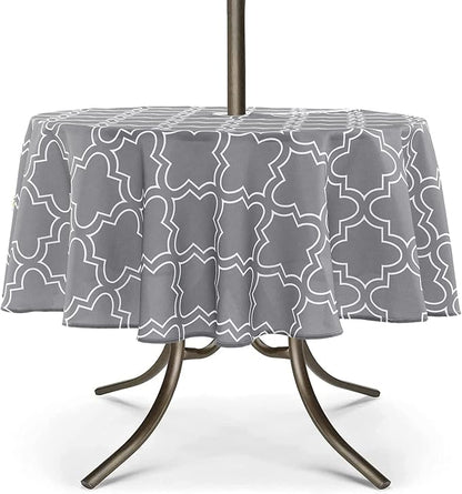 UMINEUX 60" Outdoor Round Tablecloth with Umbrella Hole and Zipper | Spring/Summer Waterproof Round Patio Table Cover for Picnic/BBQ/Garden, Gray