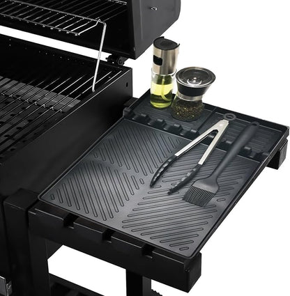 Silicone Griddle Tools Mat for Blackstone Side Shelf, Spatula Mat with Drip Pad, Silicone Utensil Rest/Holder for BBQ Tools (Black 1 Pack)