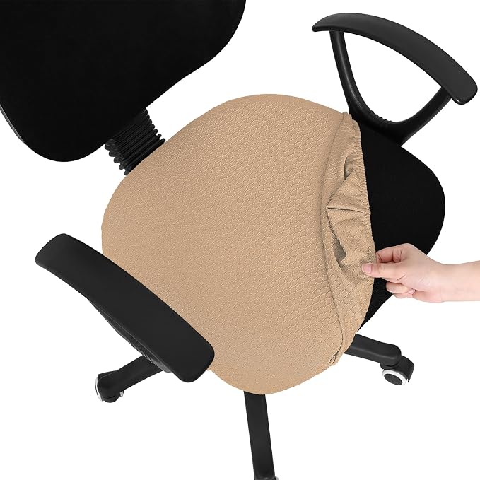 Smiry Office Computer Chair Seat Covers for Desk, Anti-dust Protector | Stretch Jacquard Removable Washable Desk Chair Seat Cushion Protectors, Camel