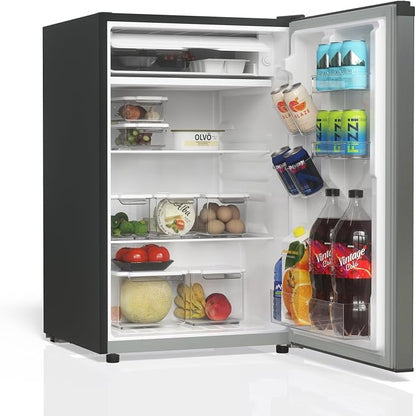 TCL 4.5 Cu. Ft. Compact Single Door Refrigerator, Small, Silver | 4.5-Cu. Ft. Compact Single Door Refrigerator, Silver, No Freezer, for Bedroom, Dorm, Office, Kitchen