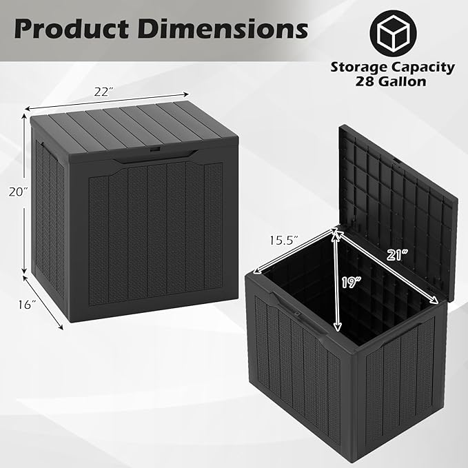 Giantex 25 Gallon Outdoor Storage Box, Patio Deck Box with Lockable Lid, Wicker-woven Texture, Waterproof Storage Bench for Pool Accessories, Garden Tools, Package Delivery, Patio Furniture (Black)