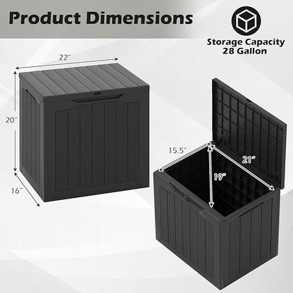 Giantex 25 Gallon Outdoor Storage Box, Patio Deck Box with Lockable Lid, Wicker-woven Texture, Waterproof Storage Bench for Pool Accessories, Garden Tools, Package Delivery, Patio Furniture (Black)