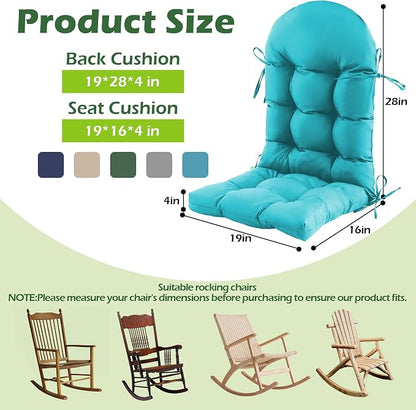 Rocking Chair Cushions, Indoor/Outdoor Adirondack Chair Cushion, Waterproof and Fade-Resistant Rocking Chairs Pads, Non-Slip Tufted High Back Patio Chairs Cushions with Ties, 44x19x4 Inch, Teal