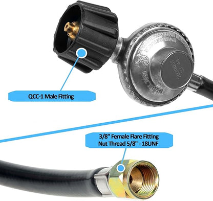 Gas Grill Regulator and Hose, Replacement for Weber, Charbroil, Nexgrill Grill, Propane Patio Heater and Fire Pit... (6FT)