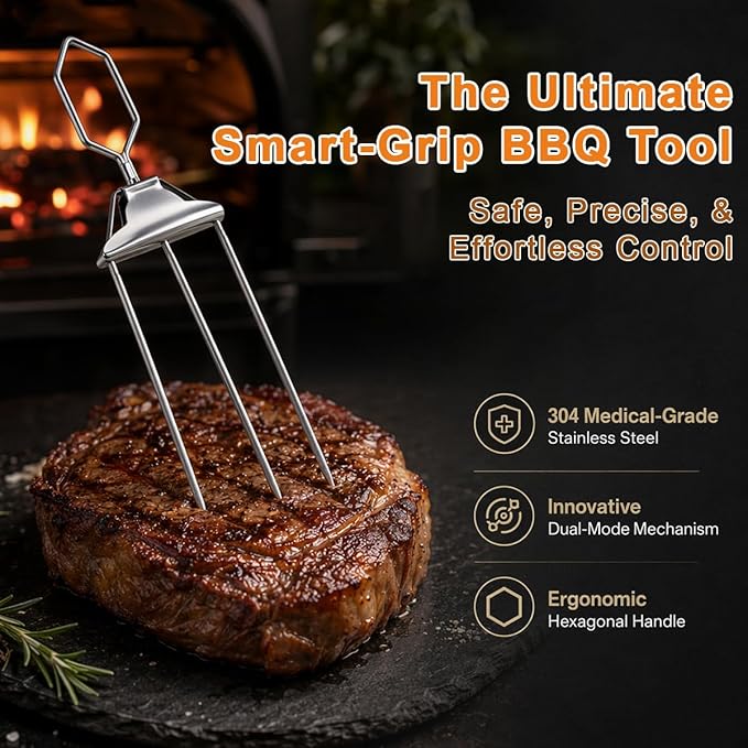 3 Prong Kabob Skewers for Grilling Set, 14.7" Stainless Steel Metal BBQ Skewers with Push-Off Slider, Silicone Basting Brush & Storage Bag, Reusable Shish Kabob Skewers for Meat & Vegetables