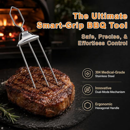 3 Prong Kabob Skewers for Grilling Set, 14.7" Stainless Steel Metal BBQ Skewers with Push-Off Slider, Silicone Basting Brush & Storage Bag, Reusable Shish Kabob Skewers for Meat & Vegetables