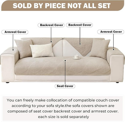 vctops Cotton Quilted Couch Covers for Sectional Sofa (Khaki,28"x82") | Geometric Washable Non Slip Sofa Slipcover for Dogs, Children, Pets Furniture Protector Cover