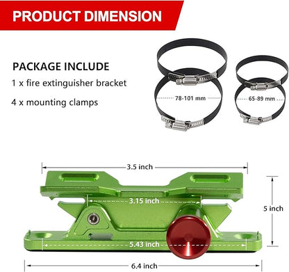 Quick Release Fire Extinguisher Mount – Neon Green Adjustable Aluminum Roll Bar Bracket Holder Compatible with Car Jeep Wrangler (TJ/JK/JL/JKU), UTVs (Polaris RZR, Ranger, Can-Am X3), Trucks Off-Road