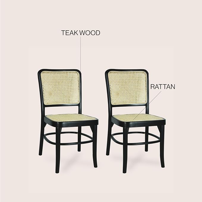 JONATHAN Y Colmar Mid-Century Black Mahogany Rattan Dining Chairs Set of 2 | For Kitchen And Home Office, Woven Cane Back, Armless Side Seating, Indonesian Solid Wood, Vintage Bohemian Style