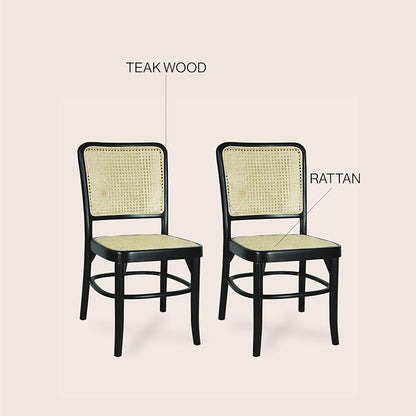 JONATHAN Y Colmar Mid-Century Black Mahogany Rattan Dining Chairs Set of 2 | For Kitchen And Home Office, Woven Cane Back, Armless Side Seating, Indonesian Solid Wood, Vintage Bohemian Style