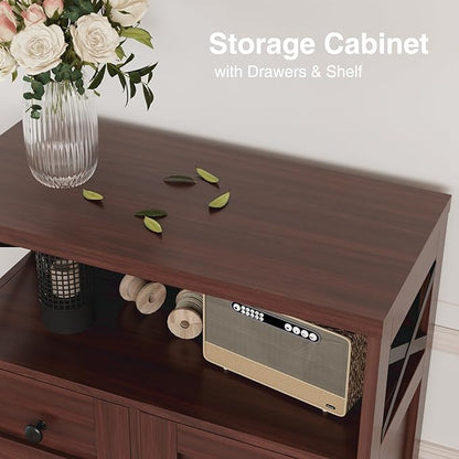 Befrases Dark Brown Storage Cabinet with Drawers and Shelves, Standing Kitchen Pantry Cabinet, Floor Storage Cabinet Hutch Cupboard, Coffee Bar Station for Dining Living Room Home Office