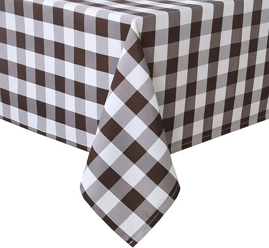 Hiasan Checkered Tablecloth Rectangle - Stain Resistant, Waterproof and Washable Table Cloth Gingham for Outdoor Picnic, Holiday Dinner, 60 x 102 Inch, Coffee and White