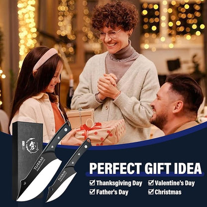 TIJERAS Professional Meat Cleaver Knife, 2-Piece Chefs Knife Set for Meat Cutting with Ergonomic Handle, Birthday Gifts for Men and Women