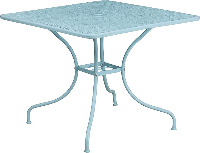 Flash Furniture 35.5" SQ Patio Table Set - 4 Round Back Chairs, Sky Blue | Commercial Grade, Indoor/Outdoor, Steel Frame, Resists UV Fading