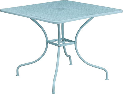 Flash Furniture 35.5" SQ Patio Table Set - 4 Round Back Chairs, Sky Blue | Commercial Grade, Indoor/Outdoor, Steel Frame, Resists UV Fading