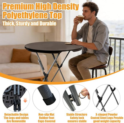 GUAGUA 32in Folding Cocktail Table, Bar Height, Round,High Top,Brown | 32in round bar-height tables with foldable legs for parties, weddings, catering, and portable indoor or outdoor setups.
