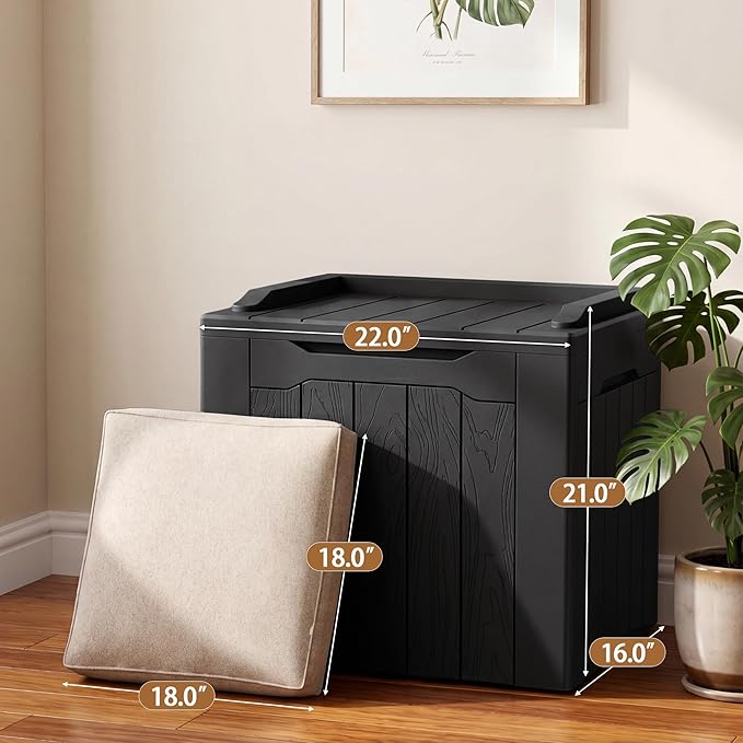JUMMICO 31 Gallon Resin Deck Box Waterproof Indoor Outdoor Storage Boxes for Patio Furniture Cushions and Garden Tools (Black)