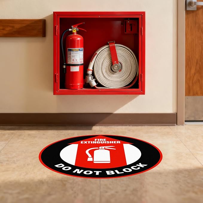 5 Pack Fire Extinguisher Do Not Block Sign Self Adhesive 12 Inch Safety Signs Non-Slip Waterproof Vinyl Floor Sticker for Office Warehouse Business Equipment