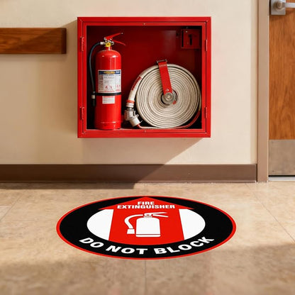 5 Pack Fire Extinguisher Do Not Block Sign Self Adhesive 12 Inch Safety Signs Non-Slip Waterproof Vinyl Floor Sticker for Office Warehouse Business Equipment