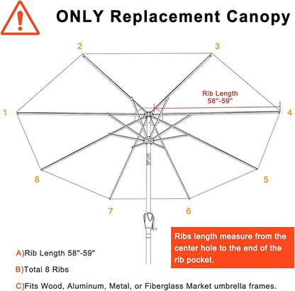 MASTERCANOPY Patio Umbrella 10ft Replacement Canopy for 8 Ribs-Khaki Canopy Only