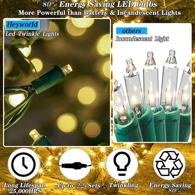 Heyworld Slow Twinkle Christmas Lights, 100 LED 27ft UL Certified Soft String Lights, 5mm Waterproof Fairy Glow for Indoor/Outdoor Christmas, Wedding, Garden Decor