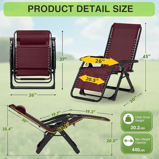 Suteck Zero Gravity Chair, Reclining Camping Chairs w/Removable Cushion | Anti Gravity Recliner Lounge Chair with Aluminum Alloy Lock & Cup Holder, 90-170° Adjustable, for Lawn Patio Indoor