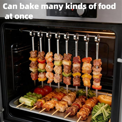 30PCS Kabob Skewers Flat Metal BBQ Barbecue Skewer 7" short Stainless Steel Shish Kebob Sticks Wide Reusable Grilling Skewers Set for Meat Shrimp Vegetable, Set of 30 with box (8inch 30PCS)