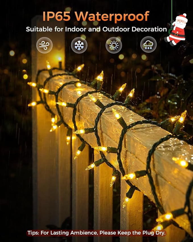 Clear Christmas Lights Warm White, 100 LED 26FT, LED Bulbs | 30000+hrs Long Lifespan, UL Approved, Waterproof Mini String Lights for Outdoor Indoor Christmas Tree Garland Patio Holiday
