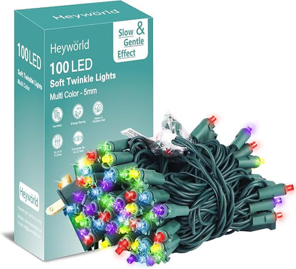 Heyworld Slow Twinkle Christmas Lights, 100 LED 27ft UL Certified Soft String Lights, 5mm Waterproof Fairy Glow for Indoor/Outdoor Christmas, Wedding, Garden Decor (Multicolor, 100 LED)