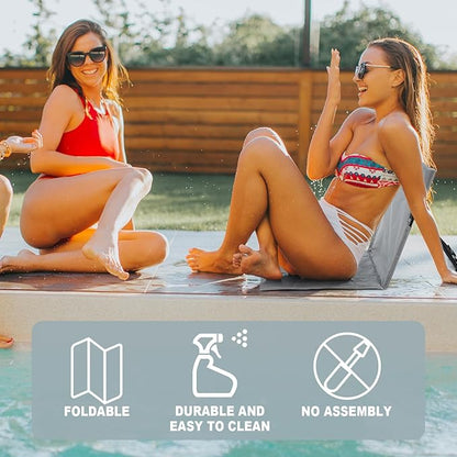 Karenhi 4 Pcs Foldable Poolside Beach Chairs for Edge of Pool Portable Beach Chairs Folding Pool Seats with Back Support Carry Bag for Adults Traveling Camping Picnic Lawn (Light Gray)