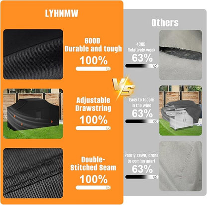 LYHNMW 98 Inch Island Grill Cover, Heavy Duty 600D Waterproof & Dustproof Outdoor Grill BBQ Covers, Anti-UV, Rip-Proof Island BBQ Grill Head Cover