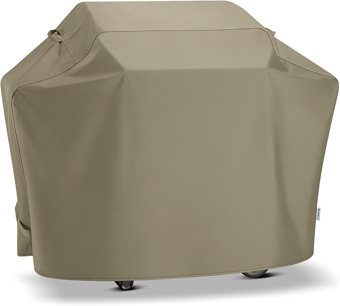 SunPatio Gas Grill Cover 60 Inch, Heavy Duty Waterproof Outdoor Barbecue Cover with Sealed Seam, FadeStop Material, All Weather Resistant Compatible for Weber CharBroil Nexgrill Grills and More, Taupe