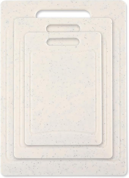 COOK WITH COLOR Non-Slip Cutting Board Set – Kitchen Essentials with Easy Grip Handle for Meat, Veggies, and Fruits, 3 Cutting Boards, Speckled White