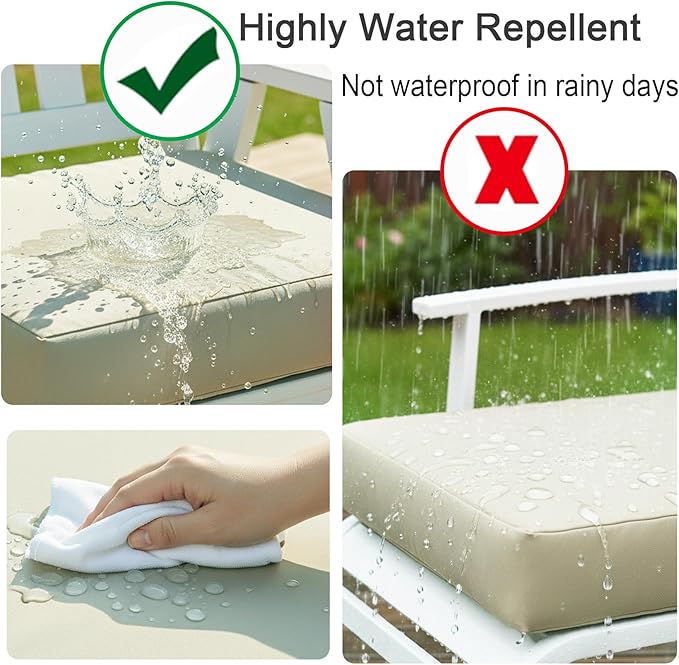 NettyPro Outdoor Cushion Slipcovers Waterproof 4 Pack Patio Chair Seat Cushion Covers with Zipper and Tie, 20 x 18 x 4 Inch, Replacement Cover Only, Khaki