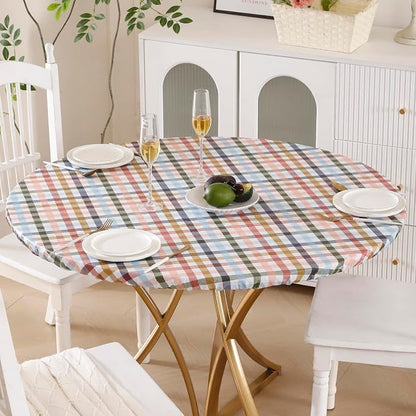 Walrus Round Vinyl Fitted Tablecloth with Flannel Backing Elastic Edge Design Table Cover Waterproof Oil-Proof PVC Table Cloth Stain-Resistant Best for 37"-44" Round