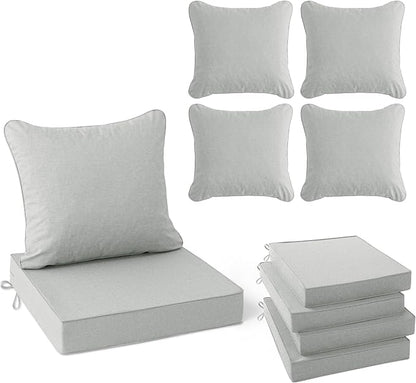 Summsun Patio Cushions for Outdoor Furniture, Faux Linen Water Resistant Backrest and Deep Seat Cushion Set with Non-Slip Bottom, Ties, Removable Cover, 24 x 24 Inch, Light Grey, Set of 4