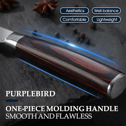 PURPLEBIRD Steak knives Set of 6, Serrated Steak Knife Set 4.5 Inch, Japanese High Carbon Steel Kitchen Steak Knife, Sharp Steak Knives with Wood Handle, Dinner Knife with Gift Box for Mom Dad