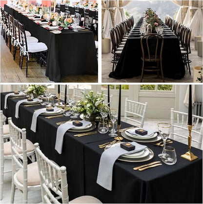 12 Pack Black Tablecloths 60 x 102 Inch Rectangle For 6 Foot Tables | Wrinkle Resistant, Washable Polyester Fabric, Rectangular Table Cloth for Wedding Party Banquet Buffet and Camping