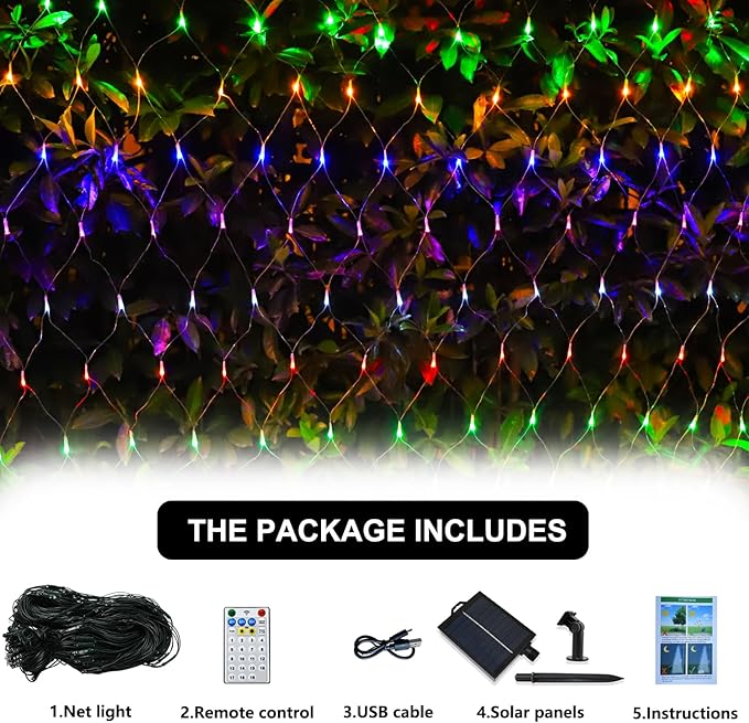 Curyidy Solar Net Lights Outdoor Mesh Lights Christmas Waterproof 19 Modes Timer Tree Wrap for Fence, Garden, Yard, Bushes, Trunk, Halloween, Christmas Decor (6 Colors)